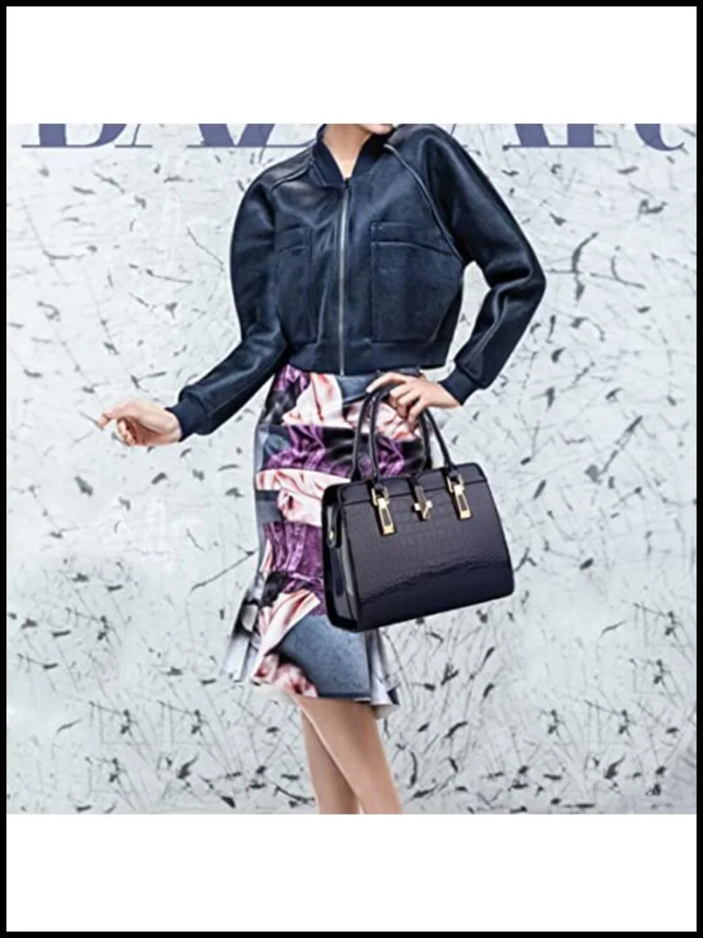 Patent Leather Crocodile Pattern Top Handle Satchel Purse with Crossbody Strap